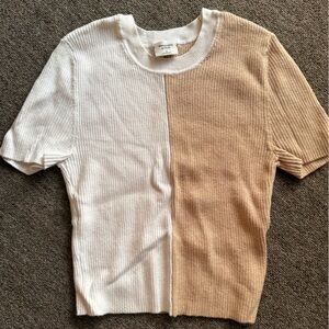 Abercrombie & Fitch Cream and Beige Ribbed Colorblock Top